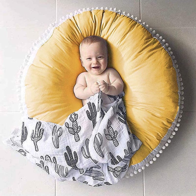 Kishome Large Floor Pillow Kids Round Floor Cushion Seating, 35 inches Big Circle Pillow, Round Pillows Seating for Children, Oversized Mat for Reading Nook Teepee Playroom Nursery Canopy Yellow - Image 1